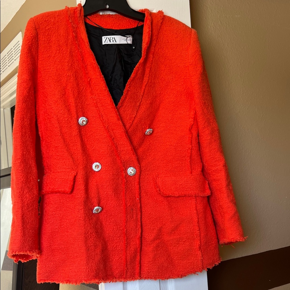 Zara Women's Red Double-Breasted Blazer